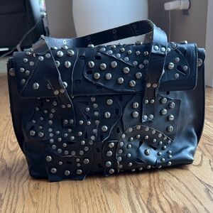 Patricia Nash Black Studded Leather Satchel